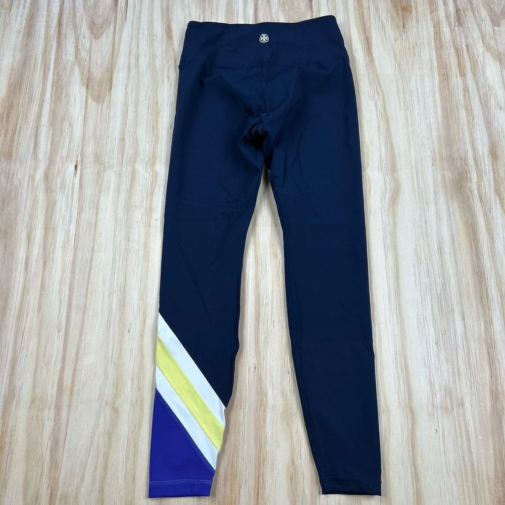 Tory Sport Leggings Womens M Blue Ankle Chevron Stripe High Rise Yoga‎ Burch
